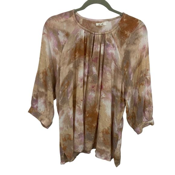 Maurices Crinkle knit Top size 1X 3/4 Sleeves Pastel watercolor Pattern Pullover - Picture 11 of 11